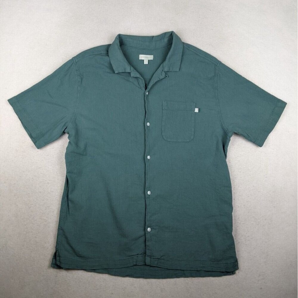 STANDARD CLOTH - MEN'S SAGE GREEN CRINKLE SHORT SLEEVE BUTTON-UP SHIRT - SIZE L